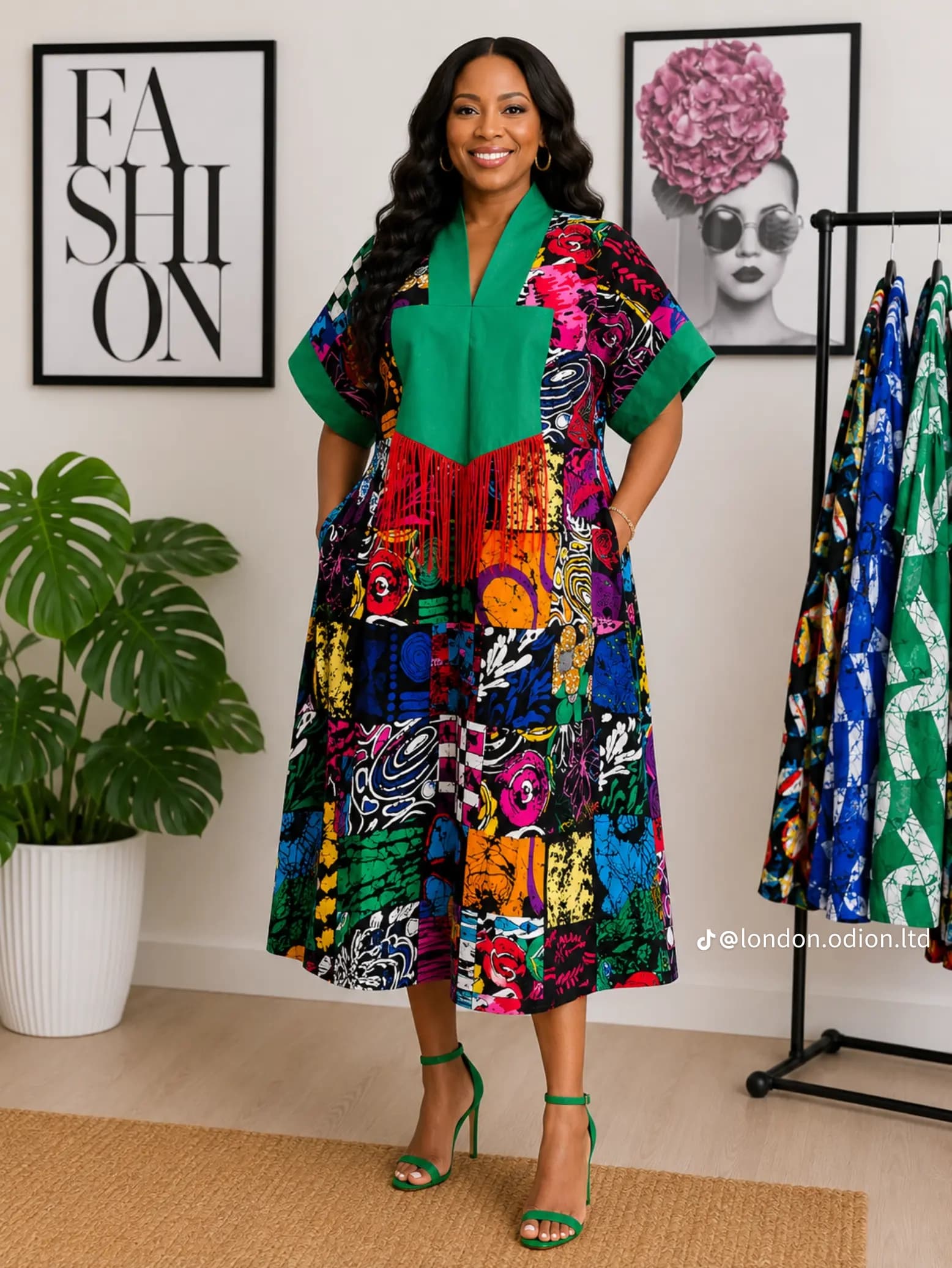 Premium Ankara Short Gown with fringe & Plain Cotton