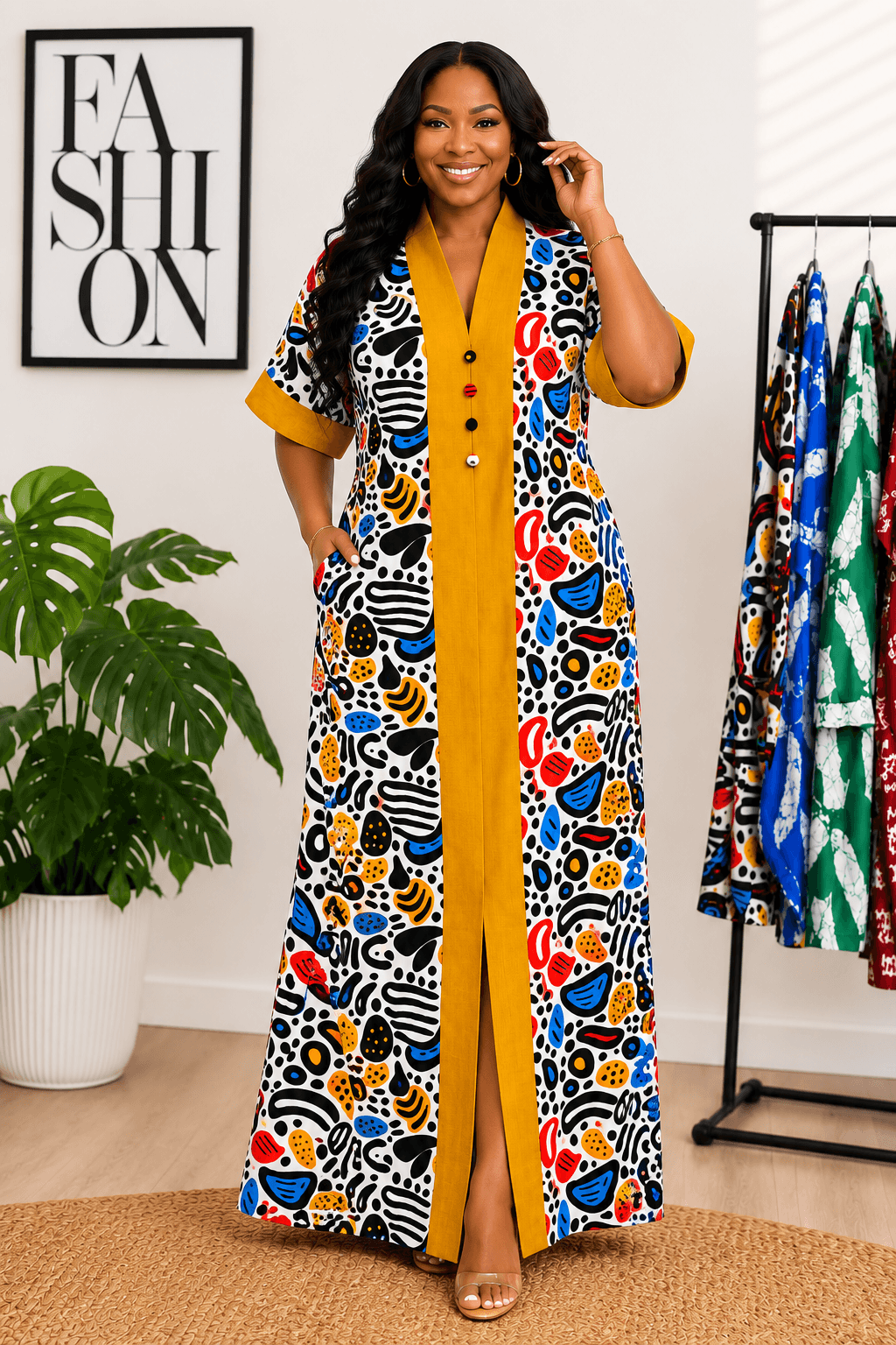 Classic Ankara designed with Aso oke and Button