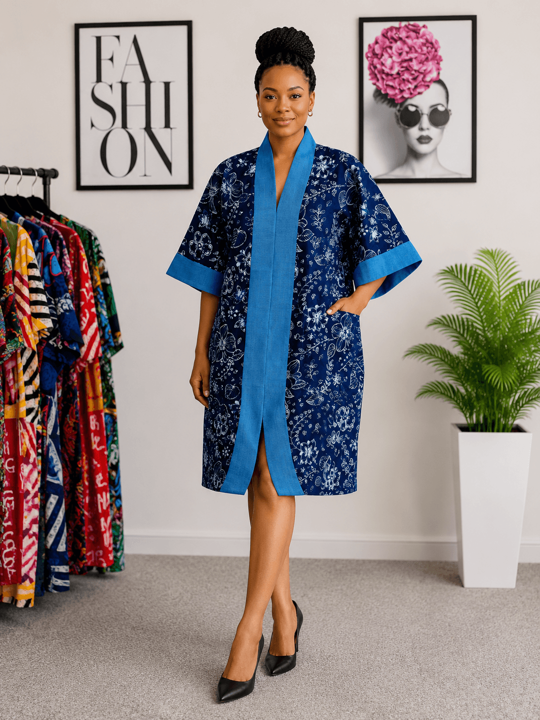 Premium Ankara Short Gown with Aso Oke